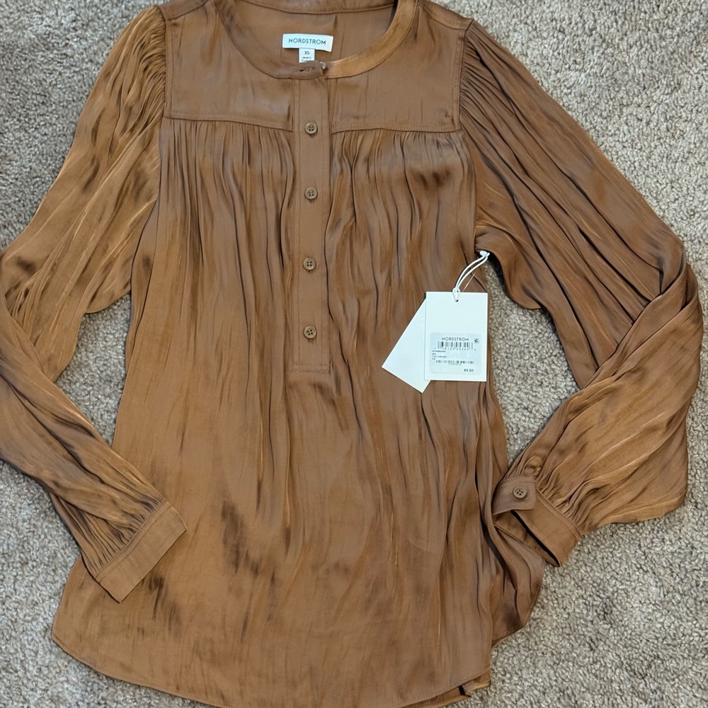 Nordstrom Tan Pleated Blouse